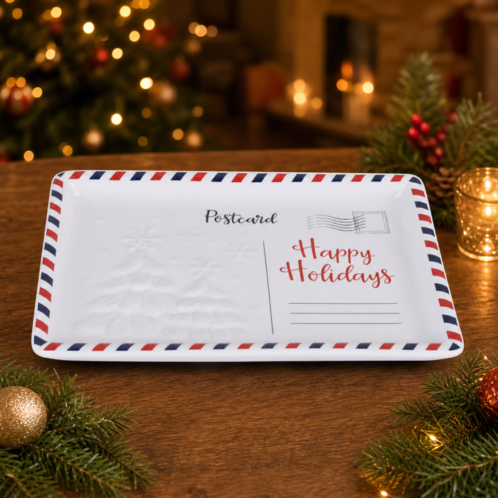 🎄🍪 Vintage Christmas Postcard Platter | Write Custom Holiday Messages, Serve Cookies & Festive Treats | Gift-Ready Packaging 🎅🎁