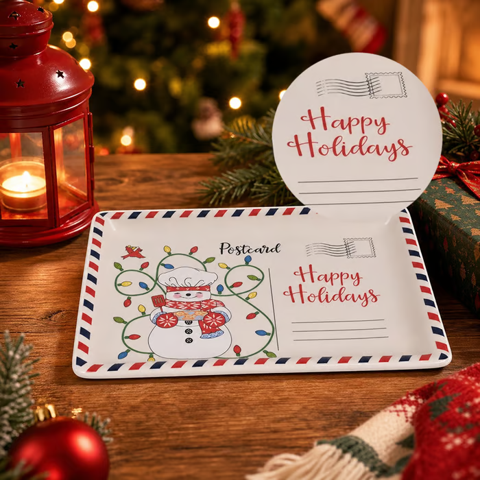 🎄🍪 Vintage Christmas Postcard Platter | Write Custom Holiday Messages, Serve Cookies & Festive Treats | Gift-Ready Packaging 🎅🎁