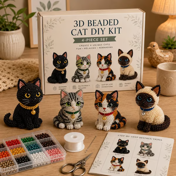 🐱 Create 4 Adorable Beaded Cats Yourself