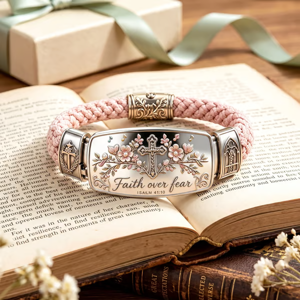 ✝️🌸Faith Over Fear Bracelet – Christian Cross Bracelet Inspired by Isaiah 41:10, Hope, Courage & Divine Strength