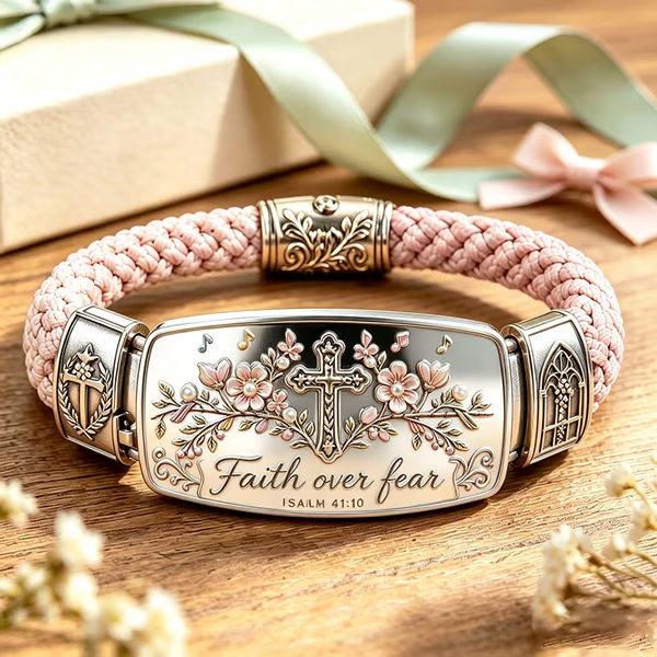 ✝️🌸Faith Over Fear Bracelet – Christian Cross Bracelet Inspired by Isaiah 41:10, Hope, Courage & Divine Strength