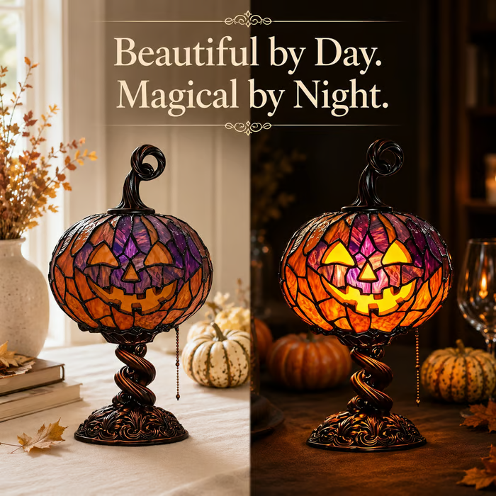 🔥Last Day 49% OFF🎃Vintage Stained-Glass-Inspired Pumpkin Table Lamp
