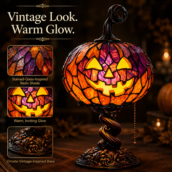🔥Last Day 49% OFF🎃Vintage Stained-Glass-Inspired Pumpkin Table Lamp