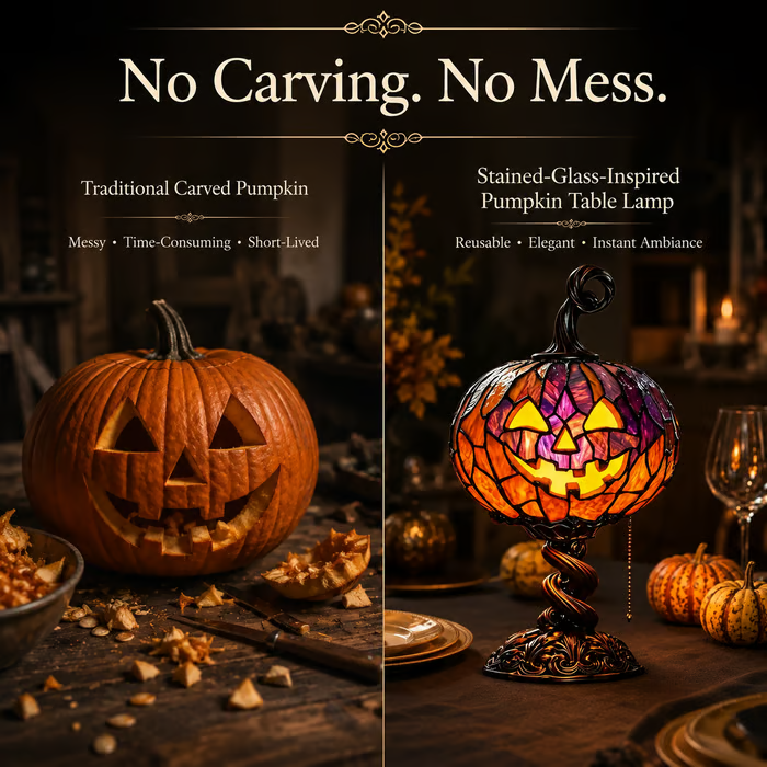 🔥Last Day 49% OFF🎃Vintage Stained-Glass-Inspired Pumpkin Table Lamp