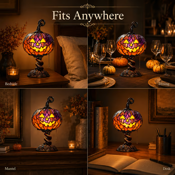 🔥Last Day 49% OFF🎃Vintage Stained-Glass-Inspired Pumpkin Table Lamp