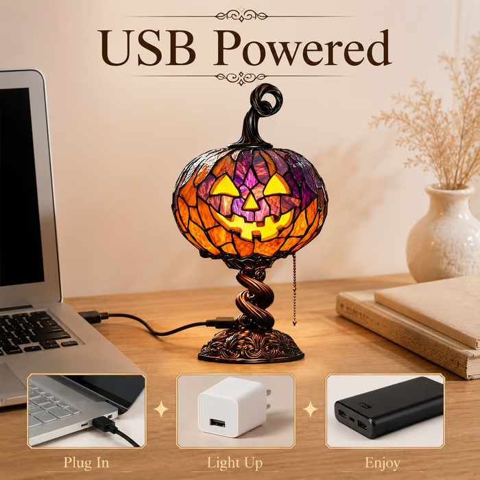 🔥Last Day 49% OFF🎃Vintage Stained-Glass-Inspired Pumpkin Table Lamp