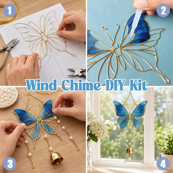 🔥LAST DAY 50% OFF - 🦋DIY Filigree Cloisonne Enamel Butterfly Wind Chime Craft Kit